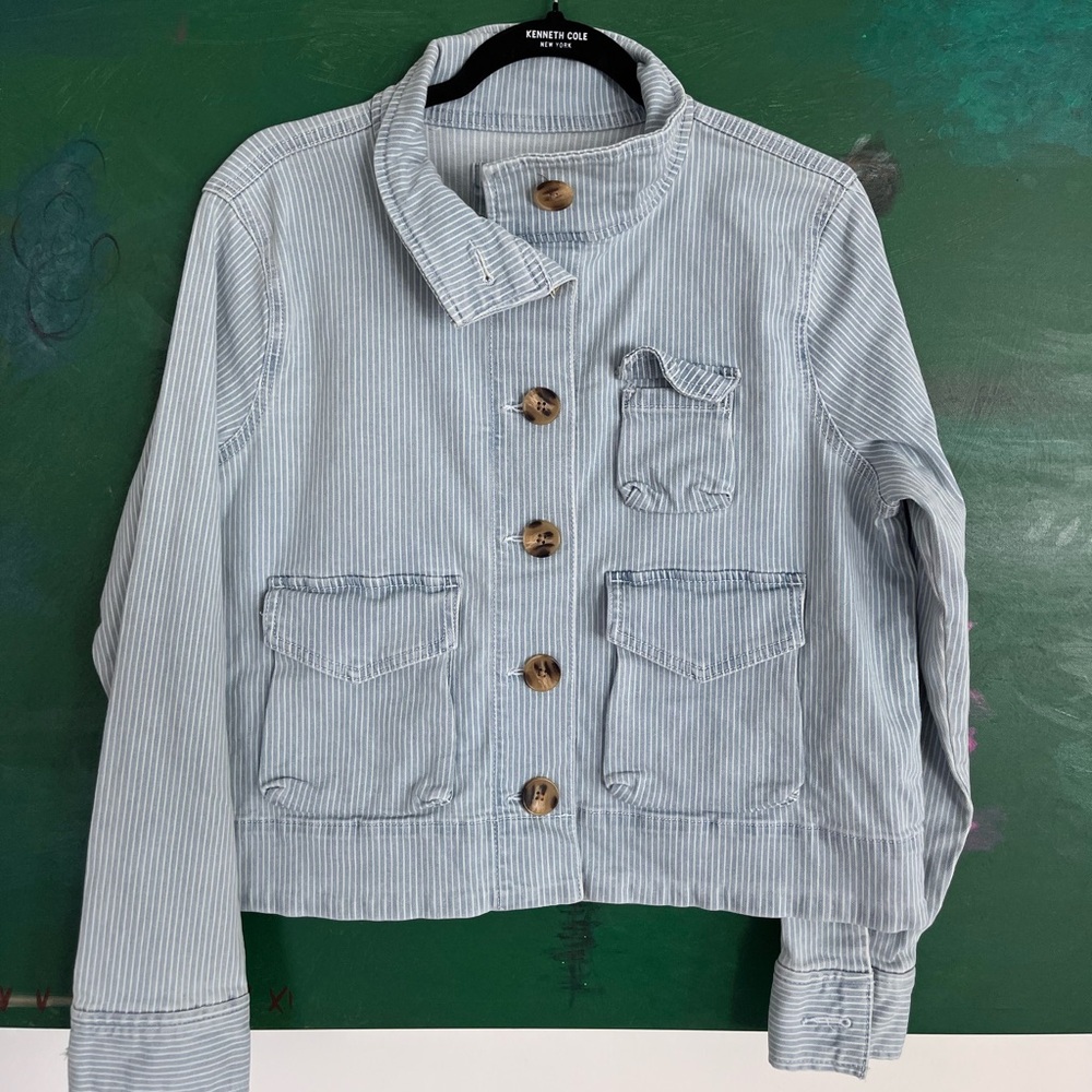 Loft blue and white denim jeans jacket